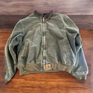 Vintage Carhartt J14 MOS Green Santa Fe Canvas Quilt Lined Jacket Size XXL